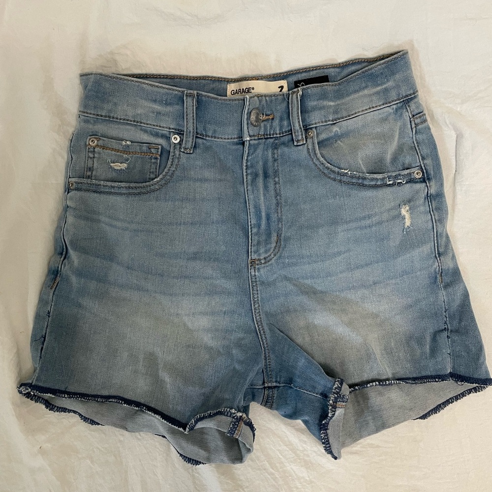 Garage Faded Light Blue Denim Roll-Hem Shorts